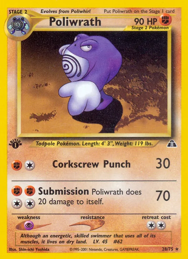 Carta Poliwrath, número 28/75 da coleção Neo Discovery