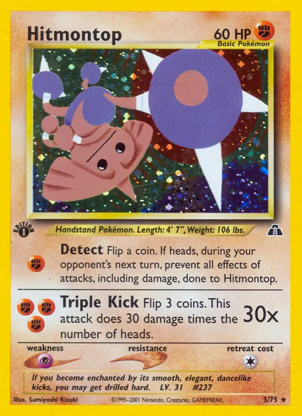Carta Hitmontop, número 3/75 da coleção Neo Discovery