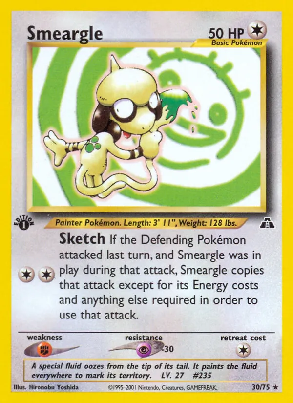 Carta Smeargle, número 30/75 da coleção Neo Discovery