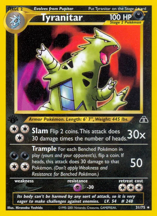 Carta Tyranitar, número 31/75 da coleção Neo Discovery