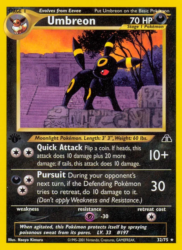 Carta Umbreon, número 32/75 da coleção Neo Discovery