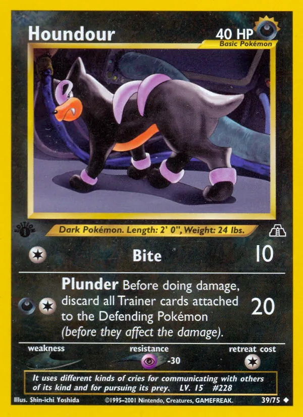 Carta Houndour, número 39/75 da coleção Neo Discovery