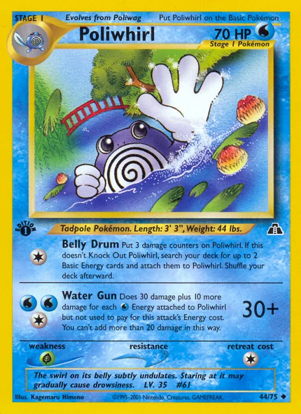 Carta Poliwhirl, número 44/75 da coleção Neo Discovery