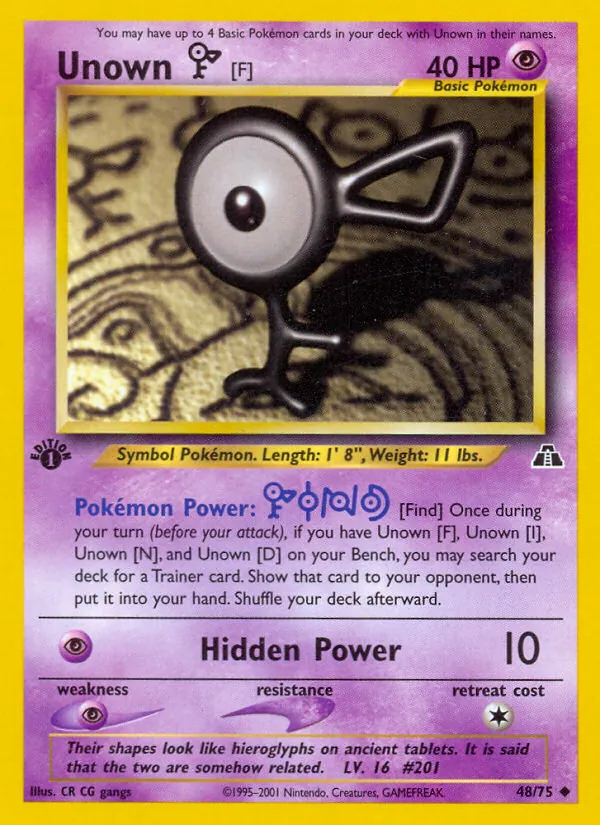 Carta Unown [F], número 48/75 da coleção Neo Discovery