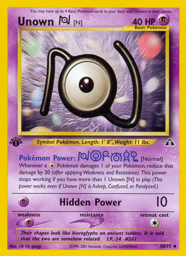 Carta Unown [N], número 50/75 da coleção Neo Discovery
