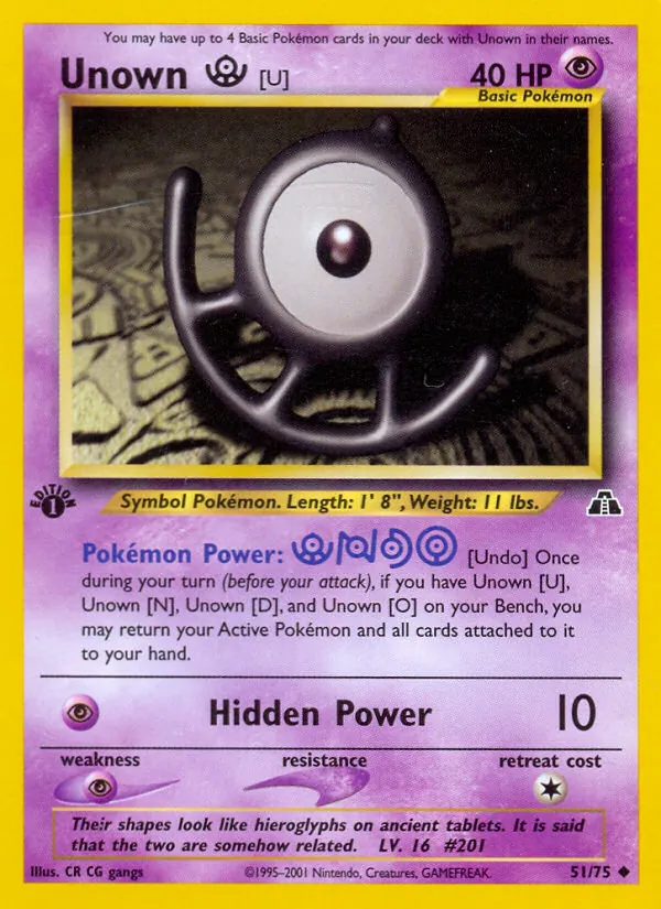 Carta Unown [U], número 51/75 da coleção Neo Discovery