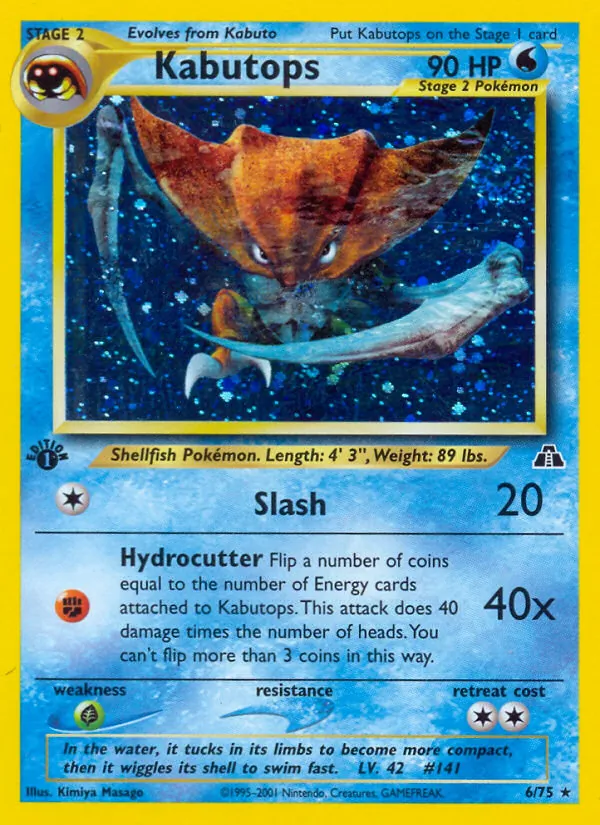 Carta Kabutops, número 6/75 da coleção Neo Discovery