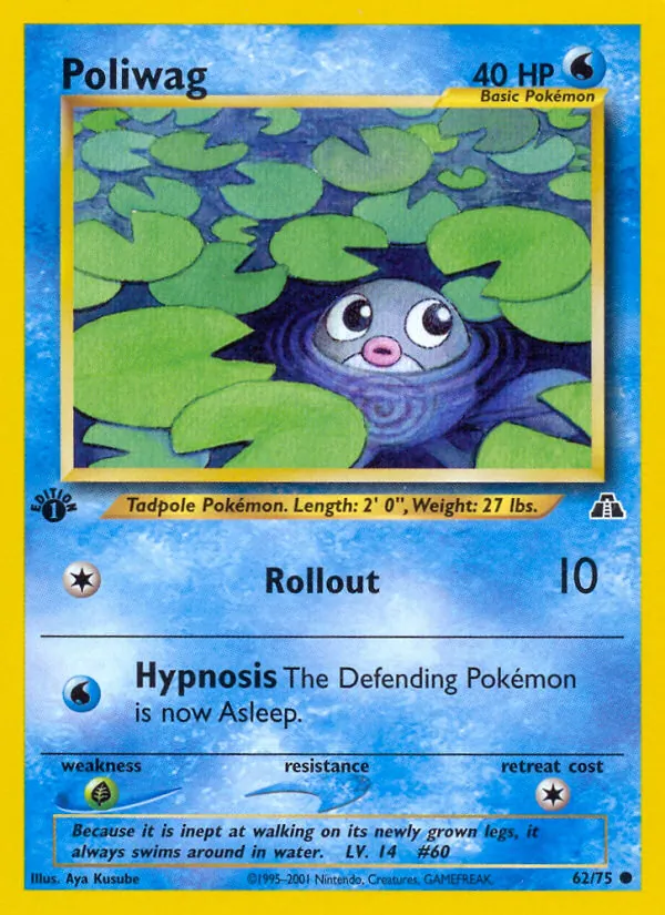 Carta Poliwag, número 62/75 da coleção Neo Discovery