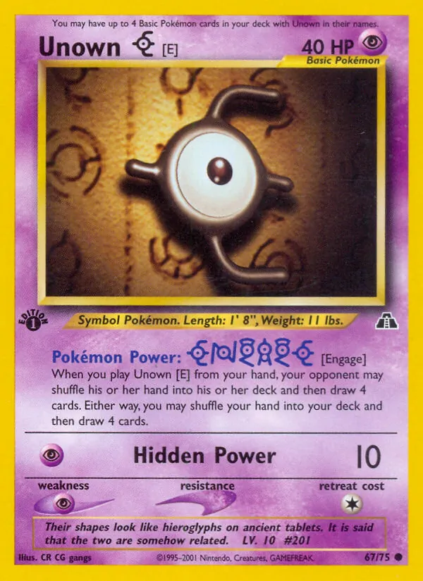 Carta Unown [E], número 67/75 da coleção Neo Discovery