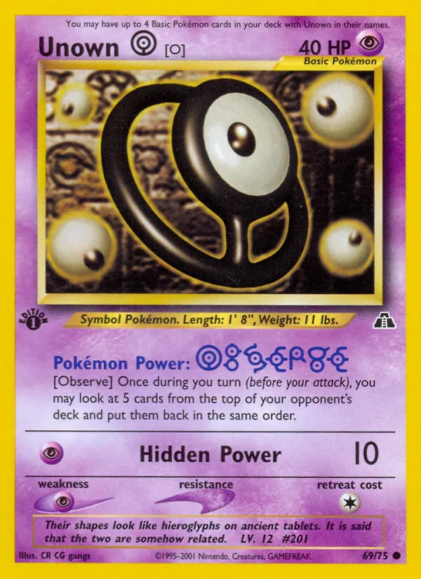Carta Unown [O], número 69/75 da coleção Neo Discovery