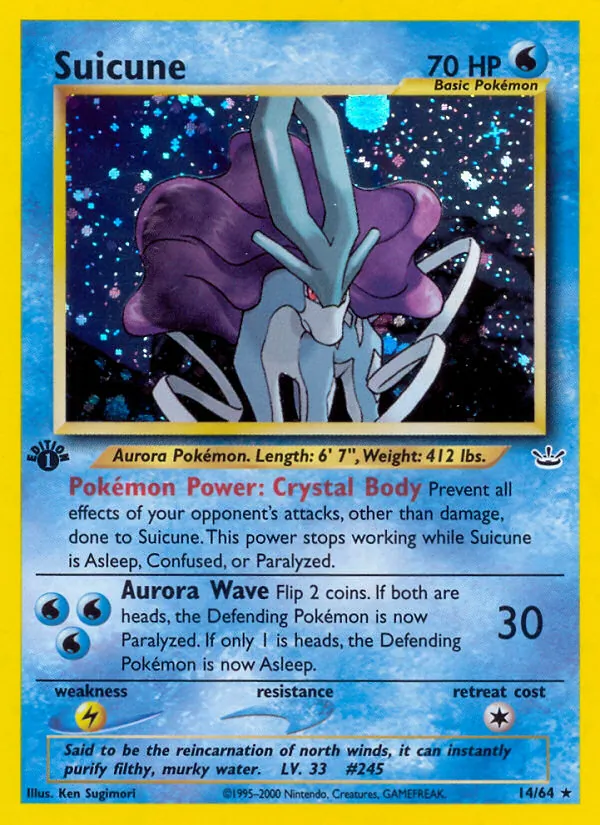 Carta Suicune, número 14/64 da coleção Neo Revelation
