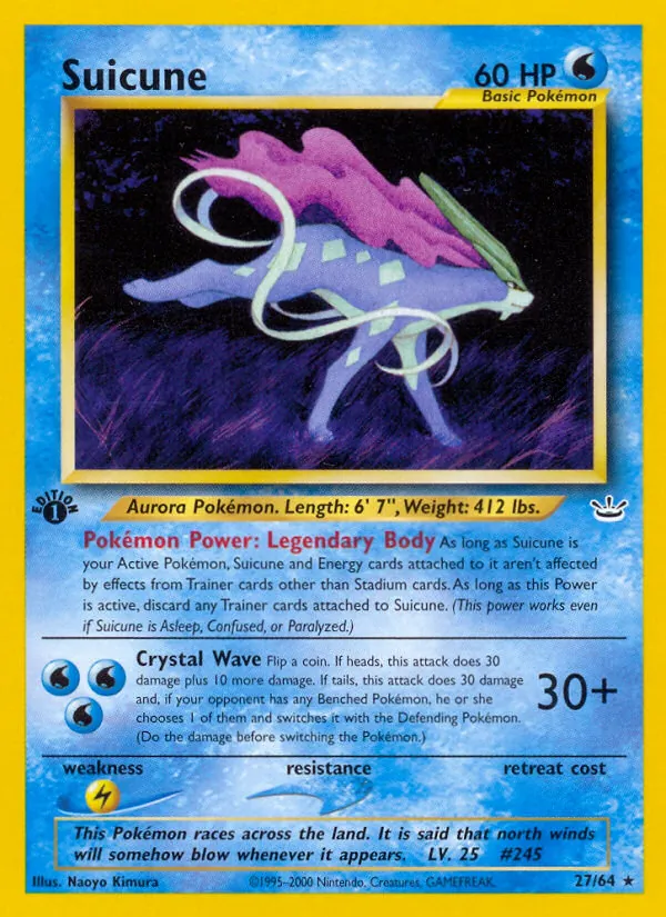 Carta Suicune, número 27/64 da coleção Neo Revelation