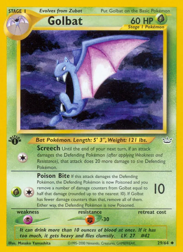 Carta Golbat, número 29/64 da coleção Neo Revelation