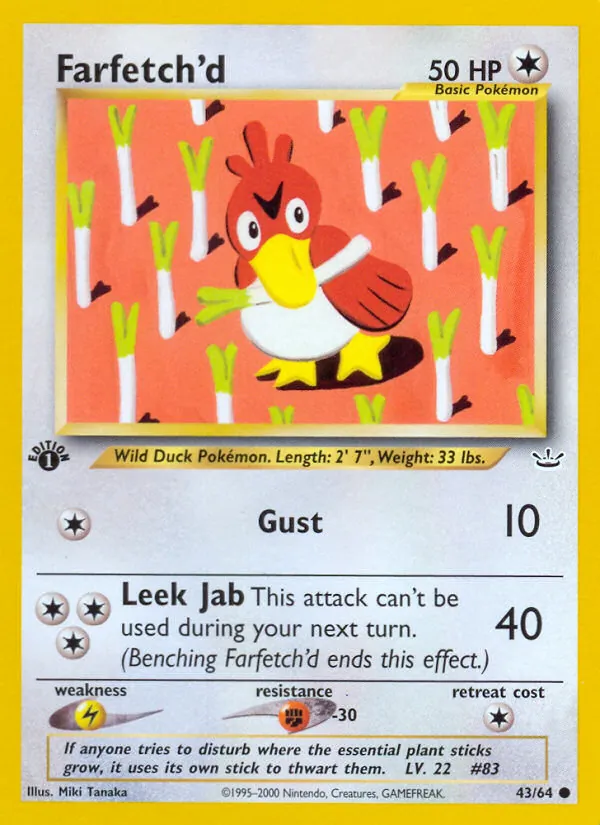 Carta Farfetch'd, número 43/64 da coleção Neo Revelation