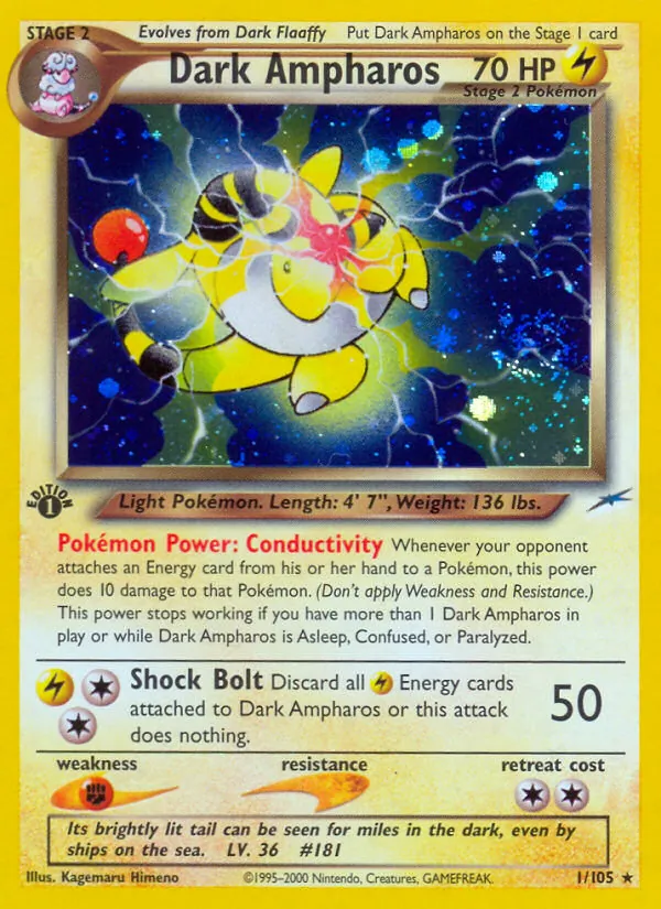 Carta Dark Ampharos, número 1/105 da coleção Neo Destiny