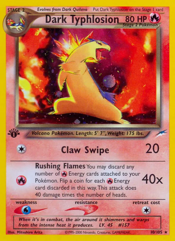 Carta Dark Typhlosion, número 10/105 da coleção Neo Destiny