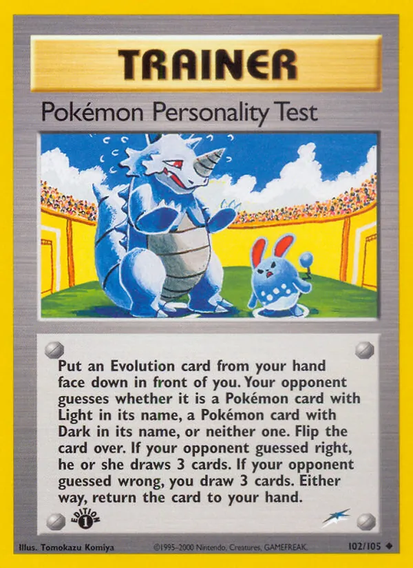 Carta Pokémon Personality Test, número 102/105 da coleção Neo Destiny