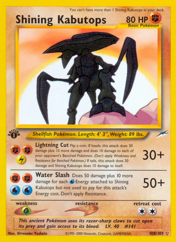 Carta Shining Kabutops, número 108/105 da coleção Neo Destiny