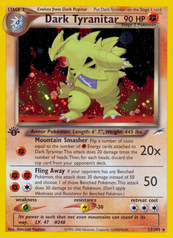 Carta Dark Tyranitar, número 11/105 da coleção Neo Destiny