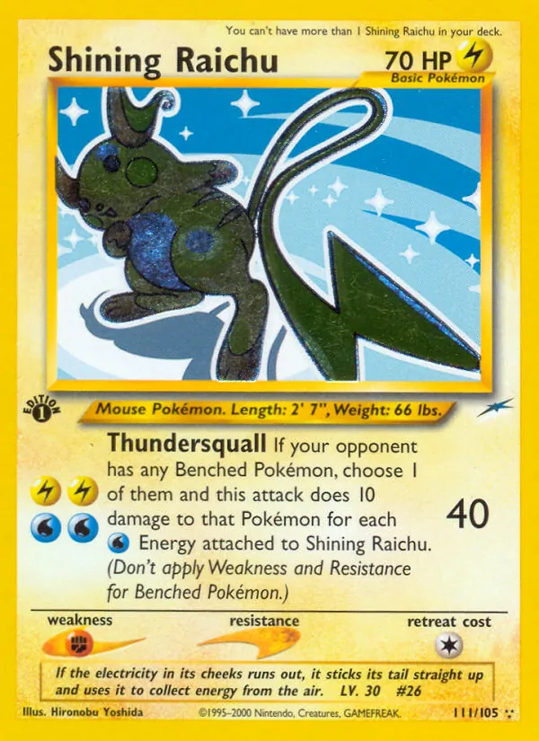Carta Shining Raichu, número 111/105 da coleção Neo Destiny