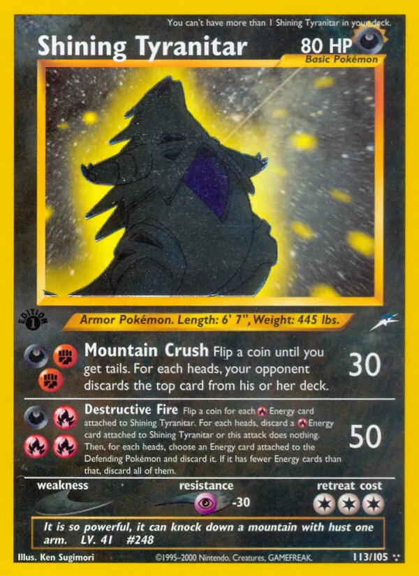 Carta Shining Tyranitar, número 113/105 da coleção Neo Destiny