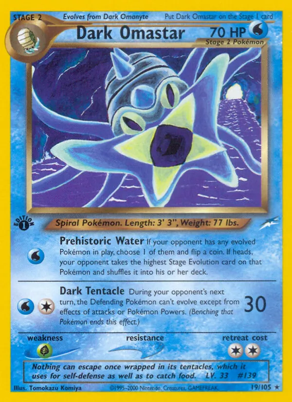 Carta Dark Omastar, número 19/105 da coleção Neo Destiny