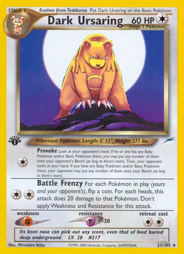 Carta Dark Ursaring, número 21/105 da coleção Neo Destiny