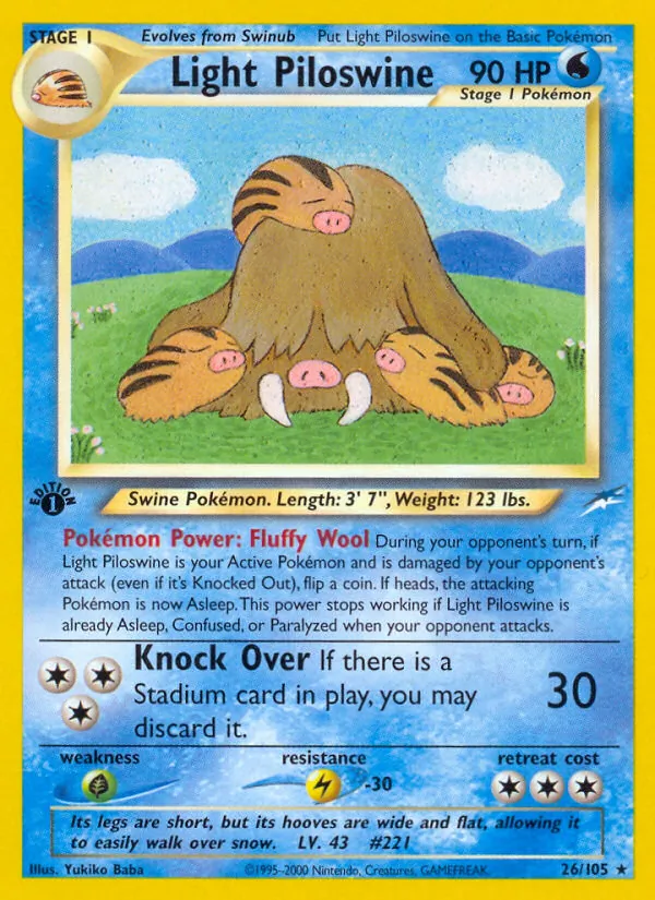 Carta Light Piloswine, número 26/105 da coleção Neo Destiny