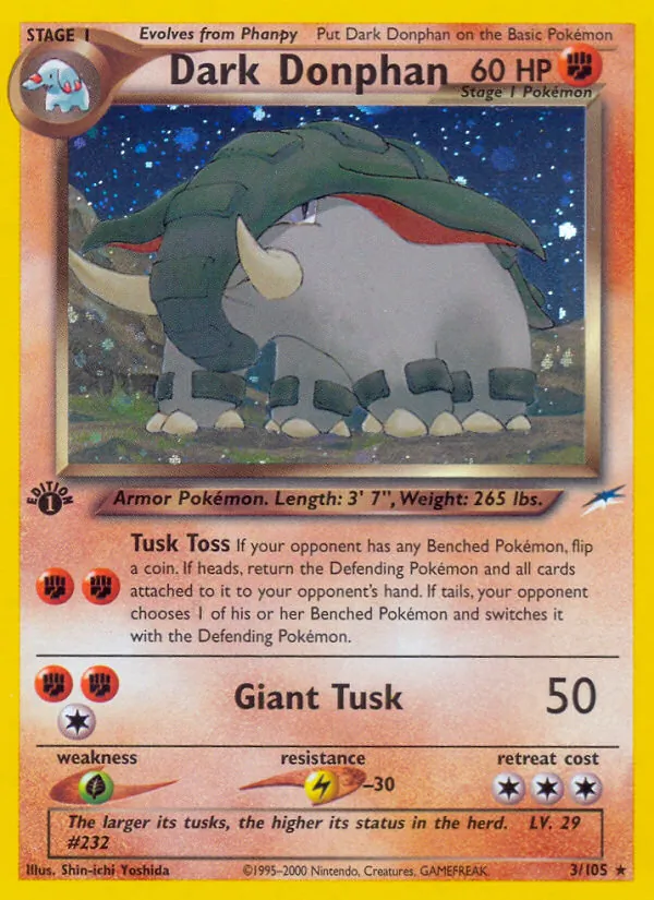 Carta Dark Donphan, número 3/105 da coleção Neo Destiny