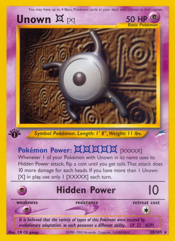 Carta Unown [X], número 30/105 da coleção Neo Destiny