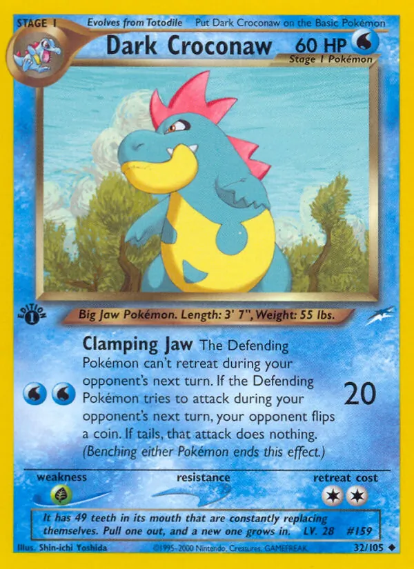 Carta Dark Croconaw, número 32/105 da coleção Neo Destiny