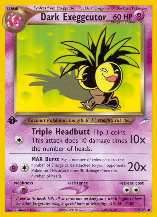 Carta Dark Exeggutor, número 33/105 da coleção Neo Destiny
