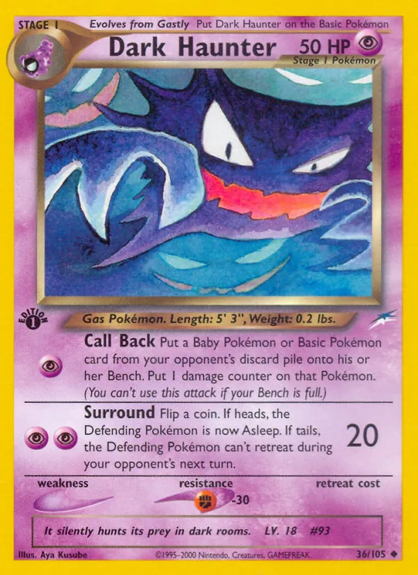 Carta Dark Haunter, número 36/105 da coleção Neo Destiny
