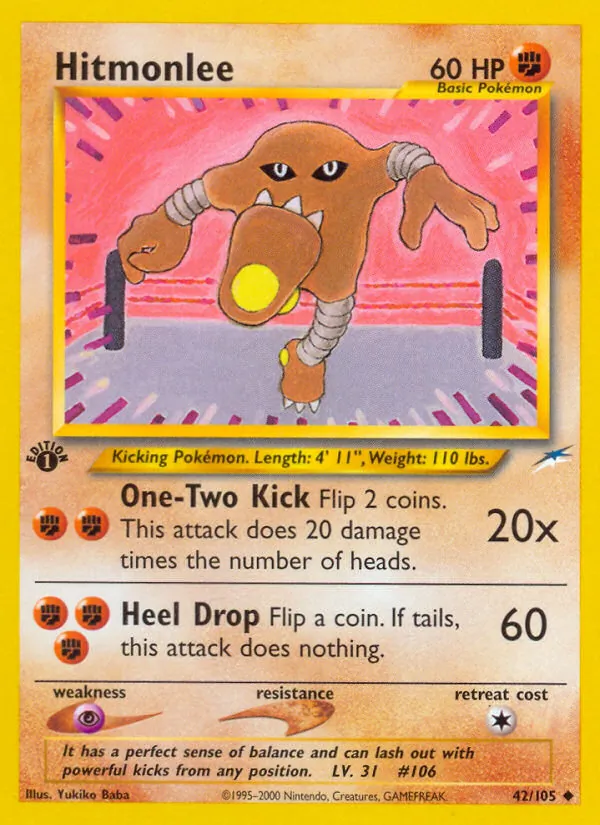 Carta Hitmonlee, número 42/105 da coleção Neo Destiny