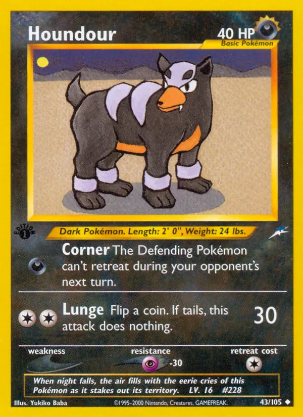 Carta Houndour, número 43/105 da coleção Neo Destiny