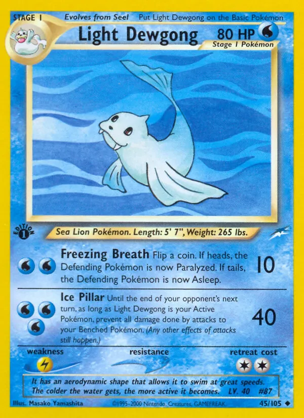 Carta Light Dewgong, número 45/105 da coleção Neo Destiny