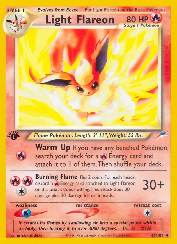 Carta Light Flareon, número 46/105 da coleção Neo Destiny