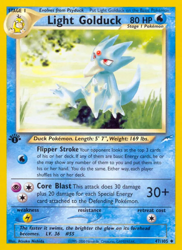 Carta Light Golduck, número 47/105 da coleção Neo Destiny