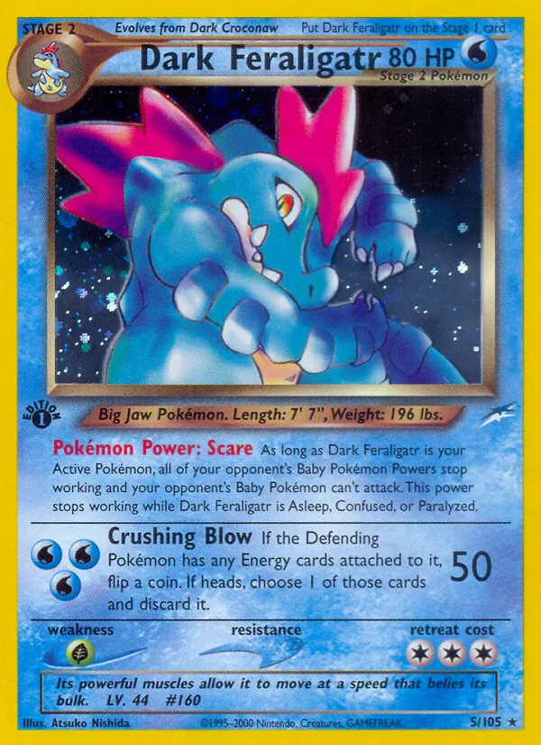 Carta Dark Feraligatr, número 5/105 da coleção Neo Destiny