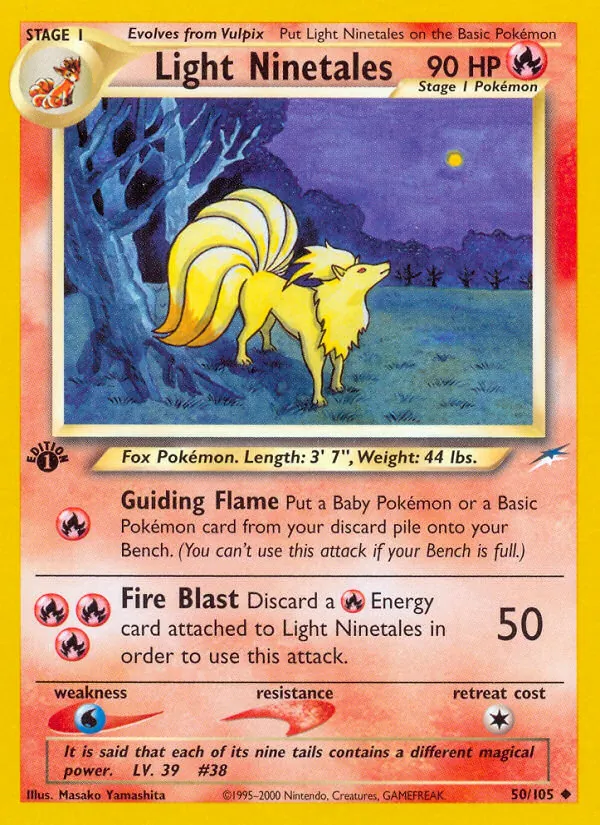 Carta Light Ninetales, número 50/105 da coleção Neo Destiny
