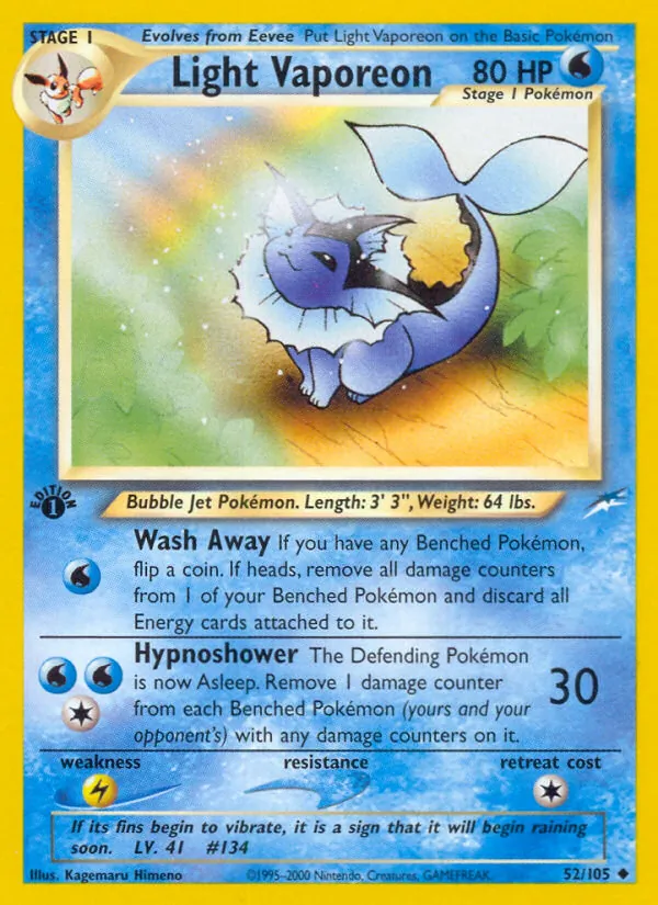 Carta Light Vaporeon, número 52/105 da coleção Neo Destiny
