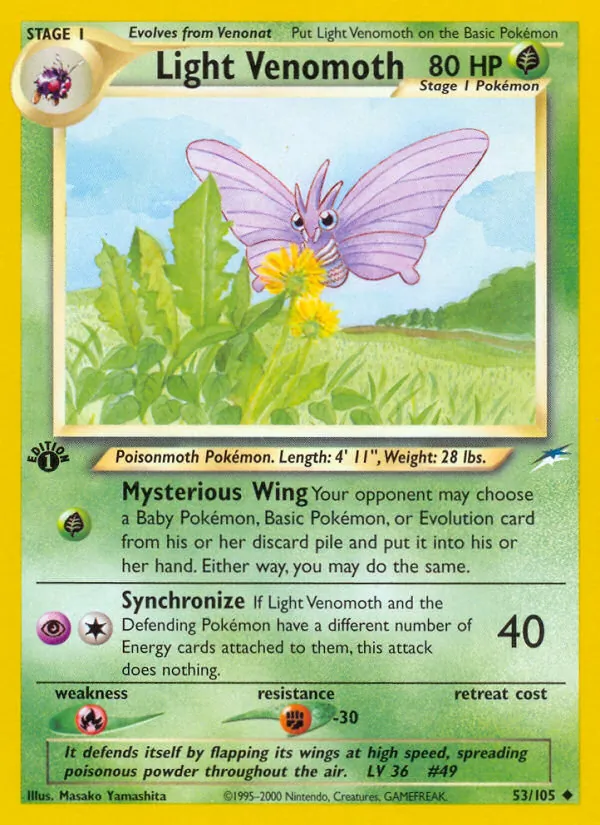 Carta Light Venomoth, número 53/105 da coleção Neo Destiny