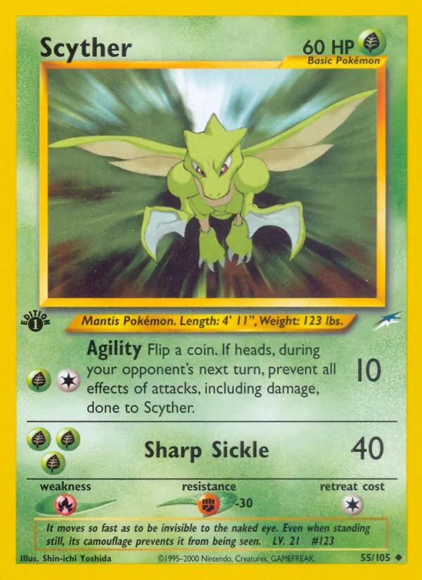 Carta Scyther, número 55/105 da coleção Neo Destiny