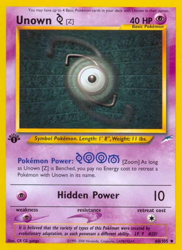 Carta Unown [Z], número 60/105 da coleção Neo Destiny
