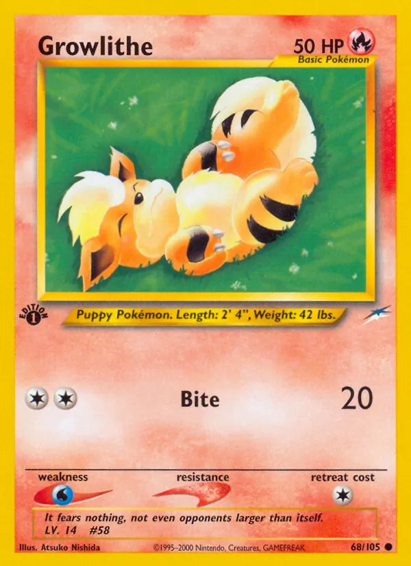 Carta Growlithe, número 68/105 da coleção Neo Destiny