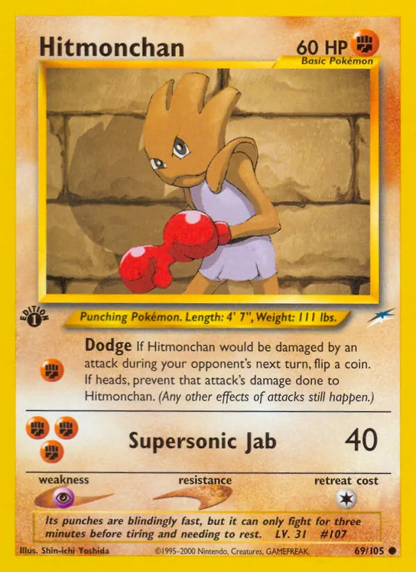 Carta Hitmonchan, número 69/105 da coleção Neo Destiny