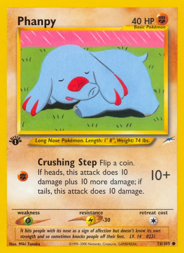 Carta Phanpy, número 76/105 da coleção Neo Destiny