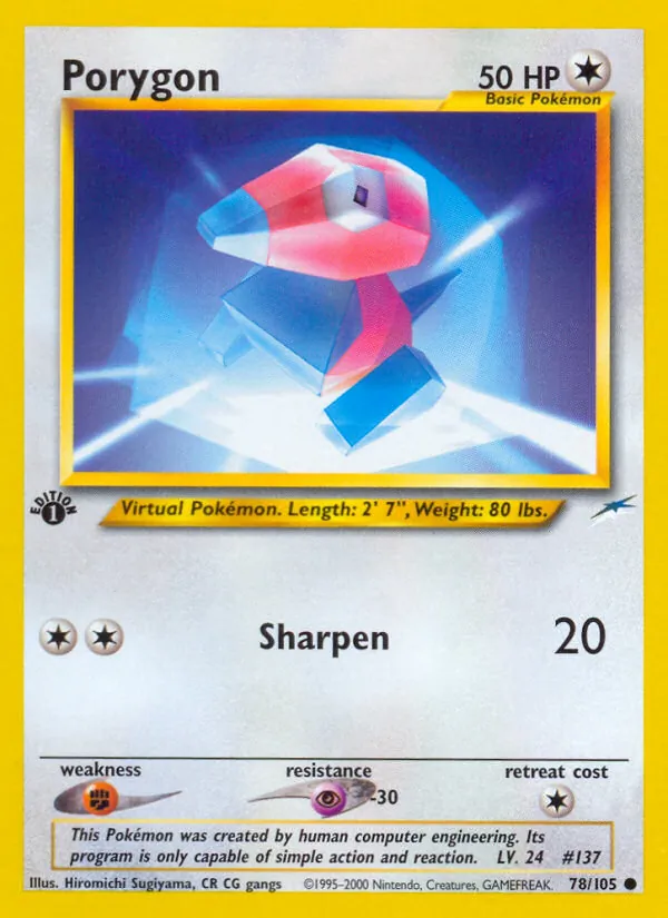 Carta Porygon, número 78/105 da coleção Neo Destiny