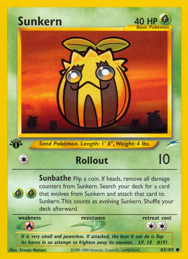 Carta Sunkern, número 83/105 da coleção Neo Destiny