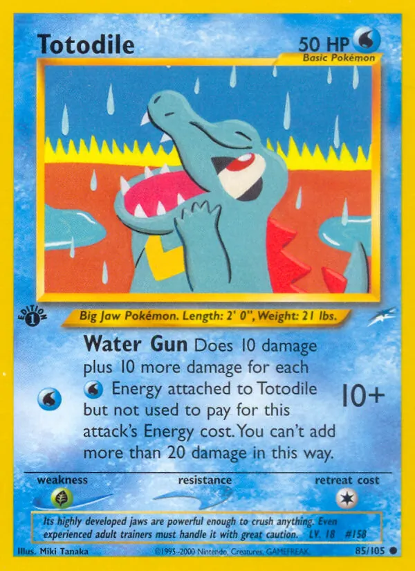 Carta Totodile, número 85/105 da coleção Neo Destiny